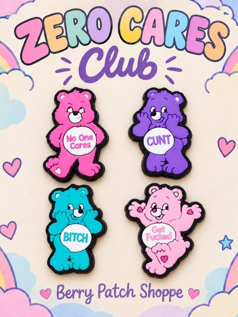 Zero Cares Sarcastic Care Bear Shoe Charms